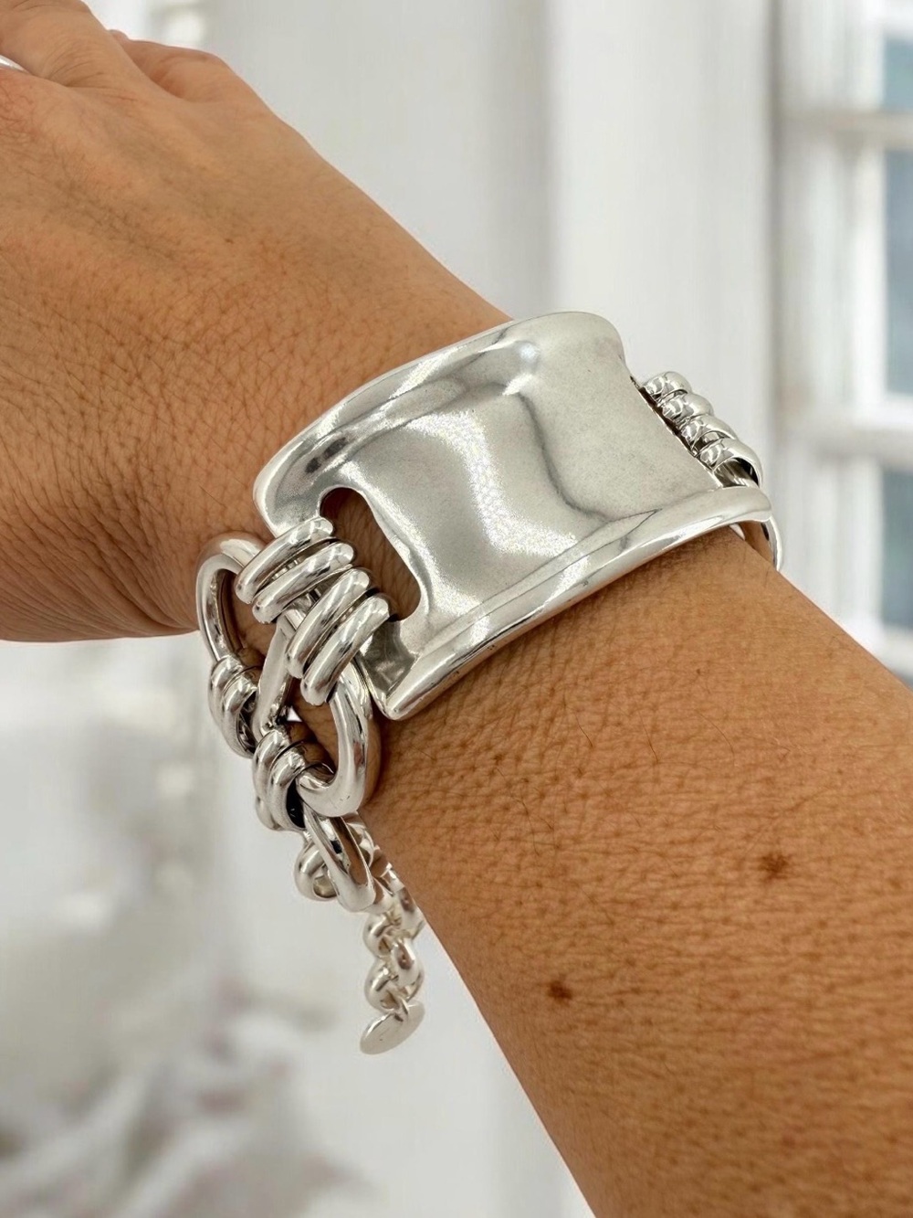 Chunky silver bracelet, cuff bracelet